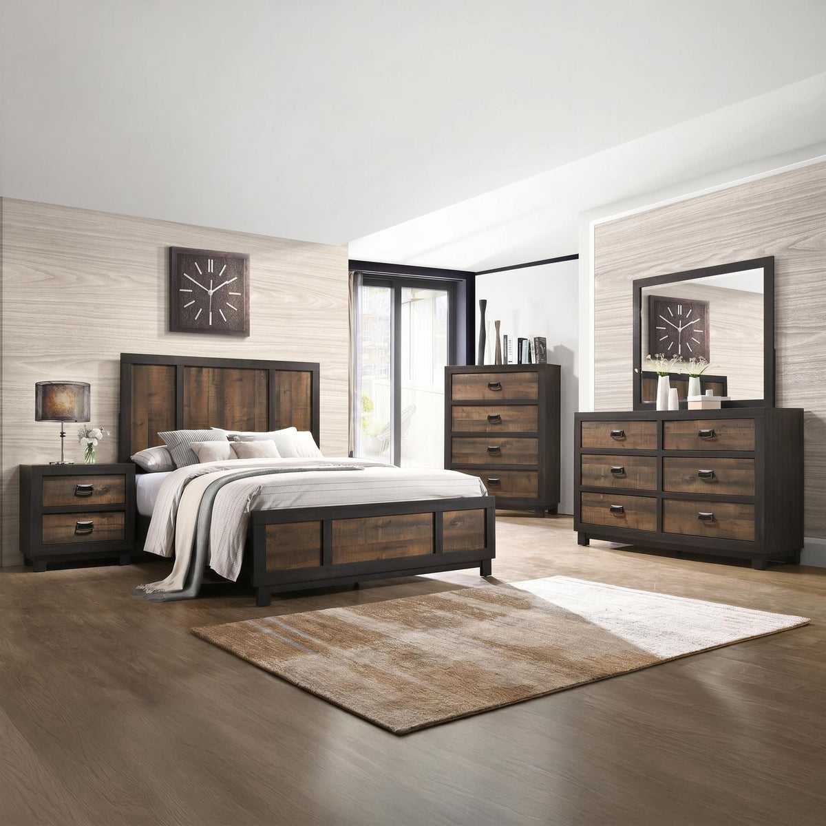 Harlington Black/Walnut 4-Piece Full Panel Bedroom Set - Ornate Home
