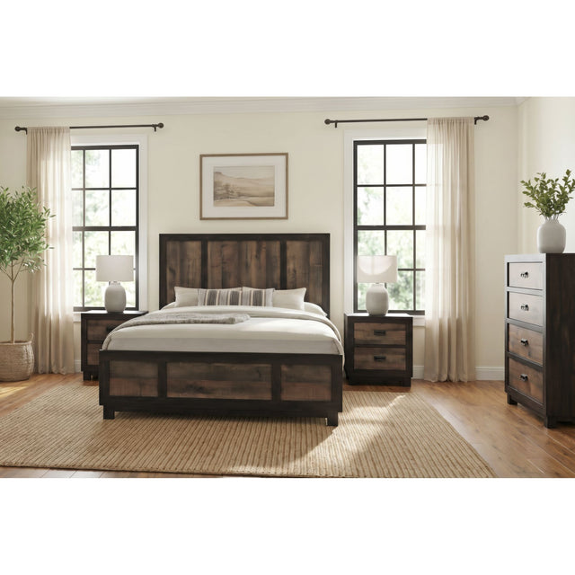 Harlington Black/Walnut 4-Piece King Bedroom Set with 2 Nightstands & Chest - Ornate Home