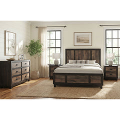 Harlington Black/Walnut 4-Piece King Bedroom Set with 2 Nightstands & Dresser - Ornate Home