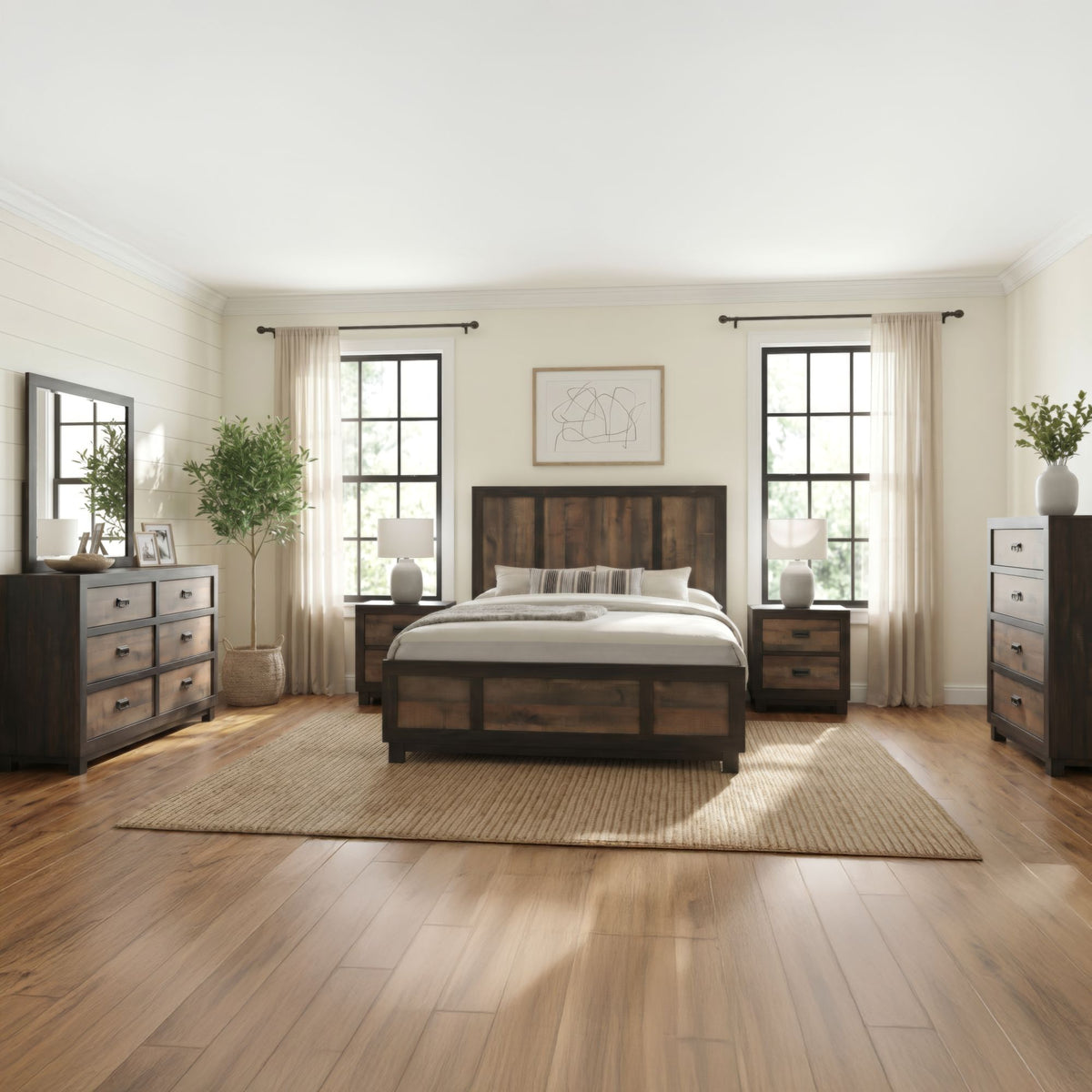Harlington Black/Walnut 6-Piece Queen Panel Bedroom Set - Ornate Home
