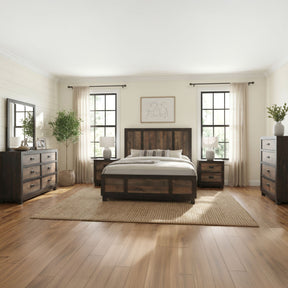Harlington Black/Walnut 6-Piece Queen Panel Bedroom Set - Ornate Home