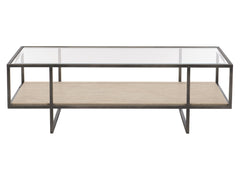Harlow Glass/White Travertine/Oil-Rubbed Bronze Cocktail Table - Ornate Home
