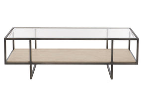 Harlow Glass/White Travertine/Oil-Rubbed Bronze Cocktail Table - Ornate Home