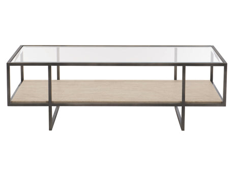 Harlow Glass/White Travertine/Oil-Rubbed Bronze Cocktail Table - Ornate Home