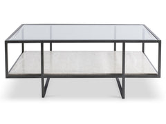 Harlow Glass/White Travertine/Oil-Rubbed Bronze Cocktail Table - Ornate Home