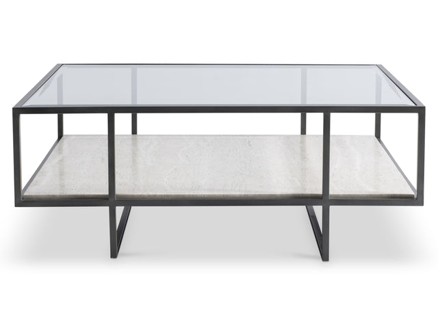 Harlow Glass/White Travertine/Oil-Rubbed Bronze Cocktail Table - Ornate Home