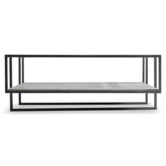 Harlow Glass/White Travertine/Oil-Rubbed Bronze Cocktail Table - Ornate Home