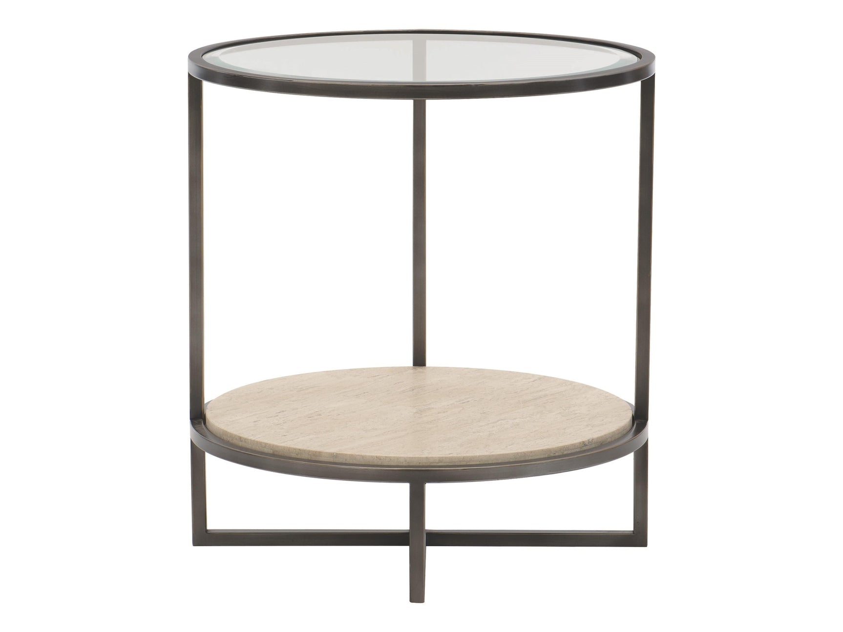 Harlow Raund White Travertine/Oil-Rubbed Bronze Side Table - Ornate Home