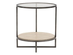 Harlow Raund White Travertine/Oil-Rubbed Bronze Side Table - Ornate Home