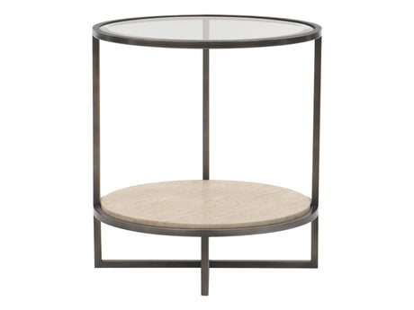 Harlow Raund White Travertine/Oil-Rubbed Bronze Side Table - Ornate Home