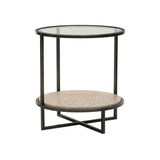 Harlow Raund White Travertine/Oil-Rubbed Bronze Side Table - Ornate Home
