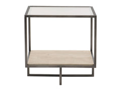 Harlow Square White Travertine/Oil-Rubbed Bronze Side Table - Ornate Home