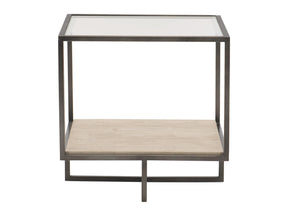 Harlow Square White Travertine/Oil-Rubbed Bronze Side Table - Ornate Home