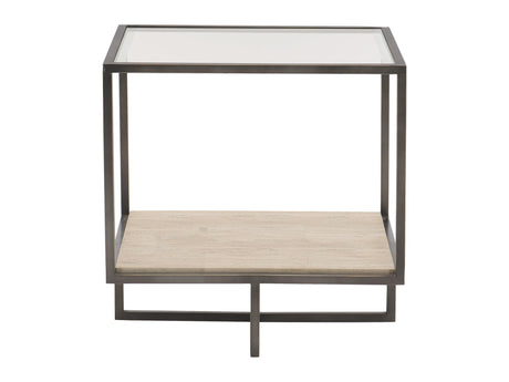 Harlow Square White Travertine/Oil-Rubbed Bronze Side Table - Ornate Home