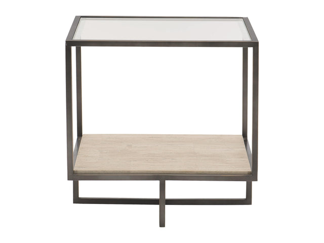 Harlow Square White Travertine/Oil-Rubbed Bronze Side Table - Ornate Home