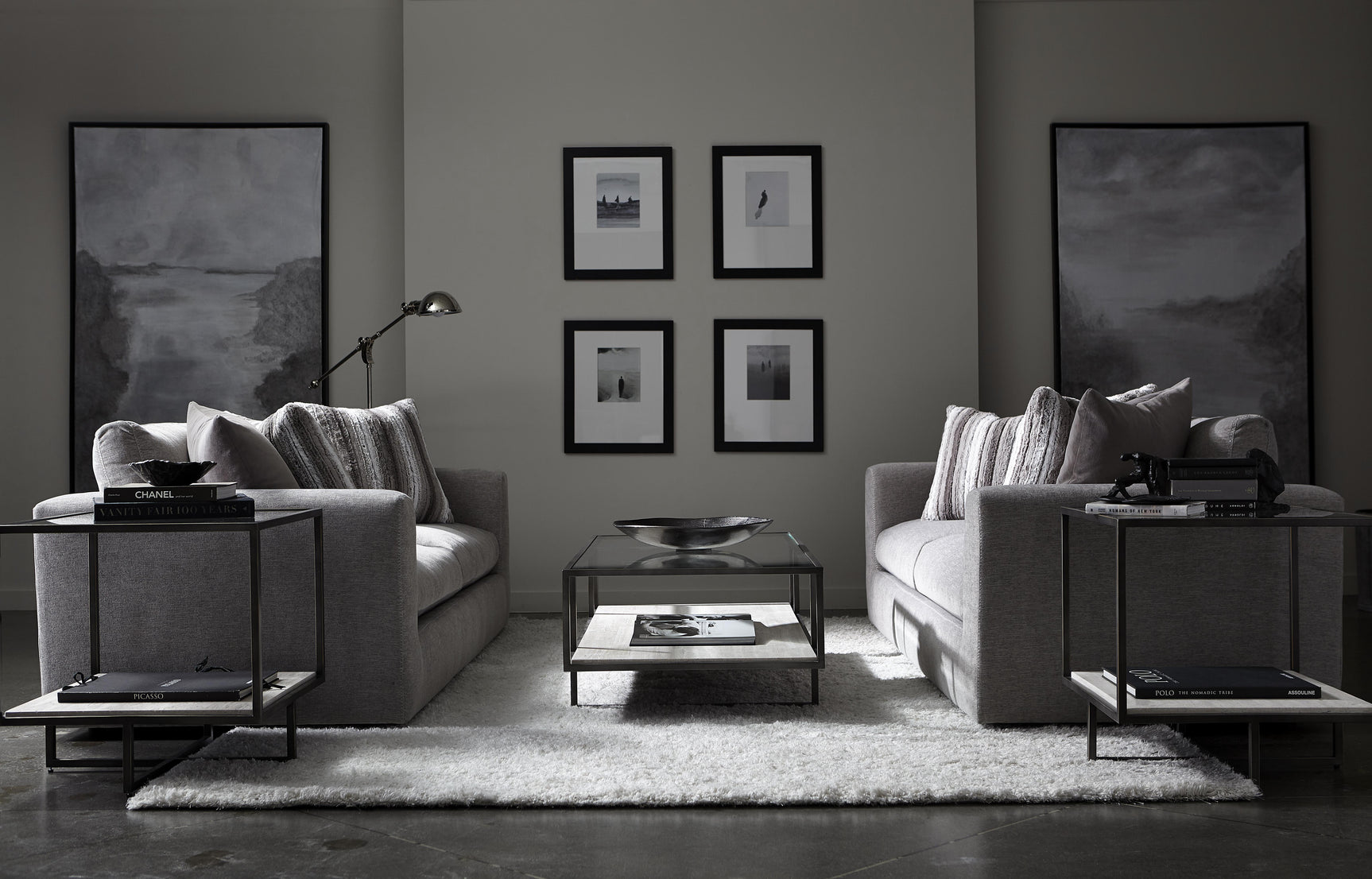 Harlow Square White Travertine/Oil-Rubbed Bronze Side Table - Ornate Home