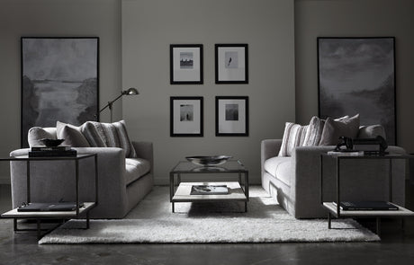 Harlow Square White Travertine/Oil-Rubbed Bronze Side Table - Ornate Home