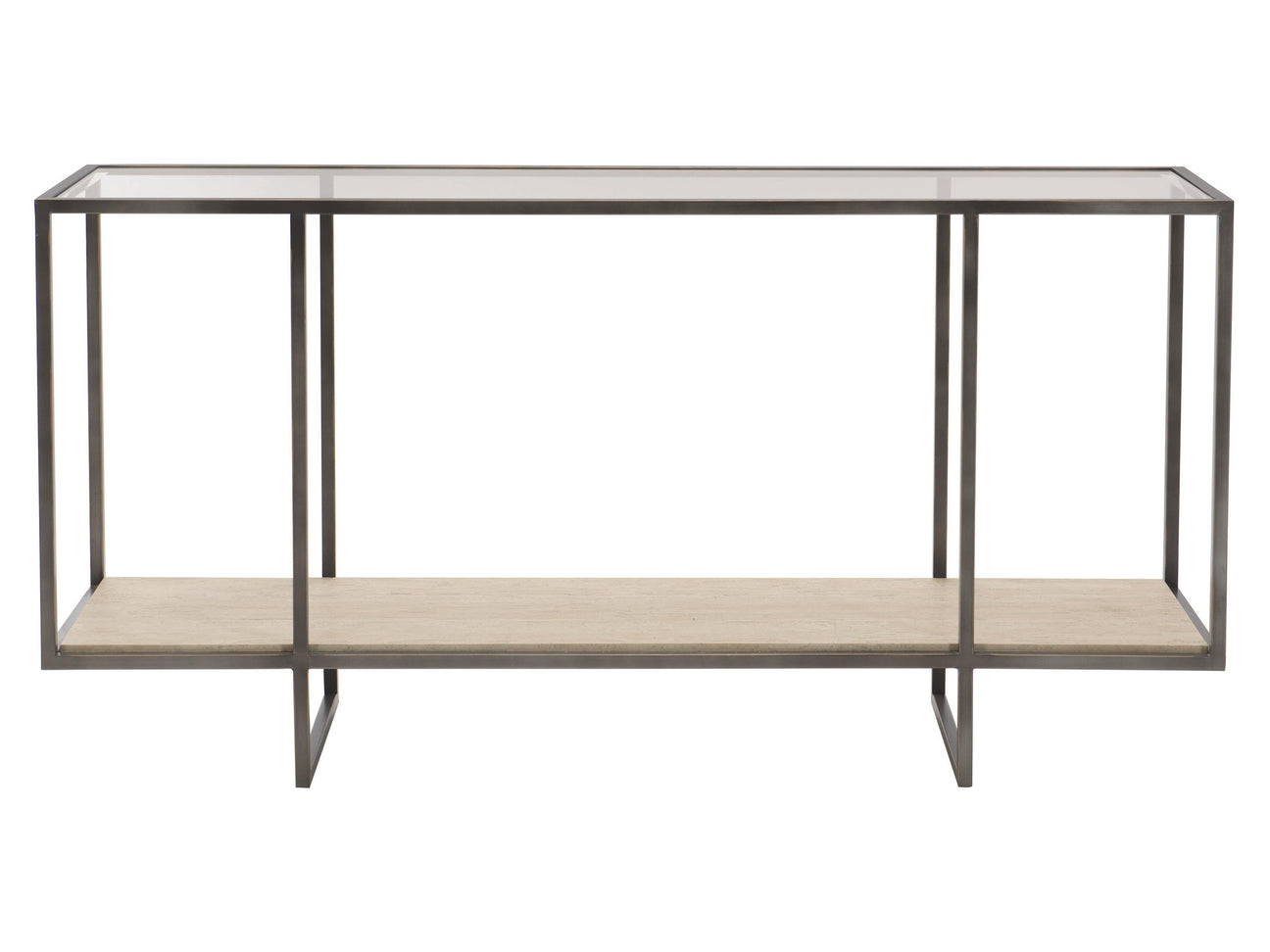 Harlow White Travertine/Oil-Rubbed Bronze Console Table - Ornate Home