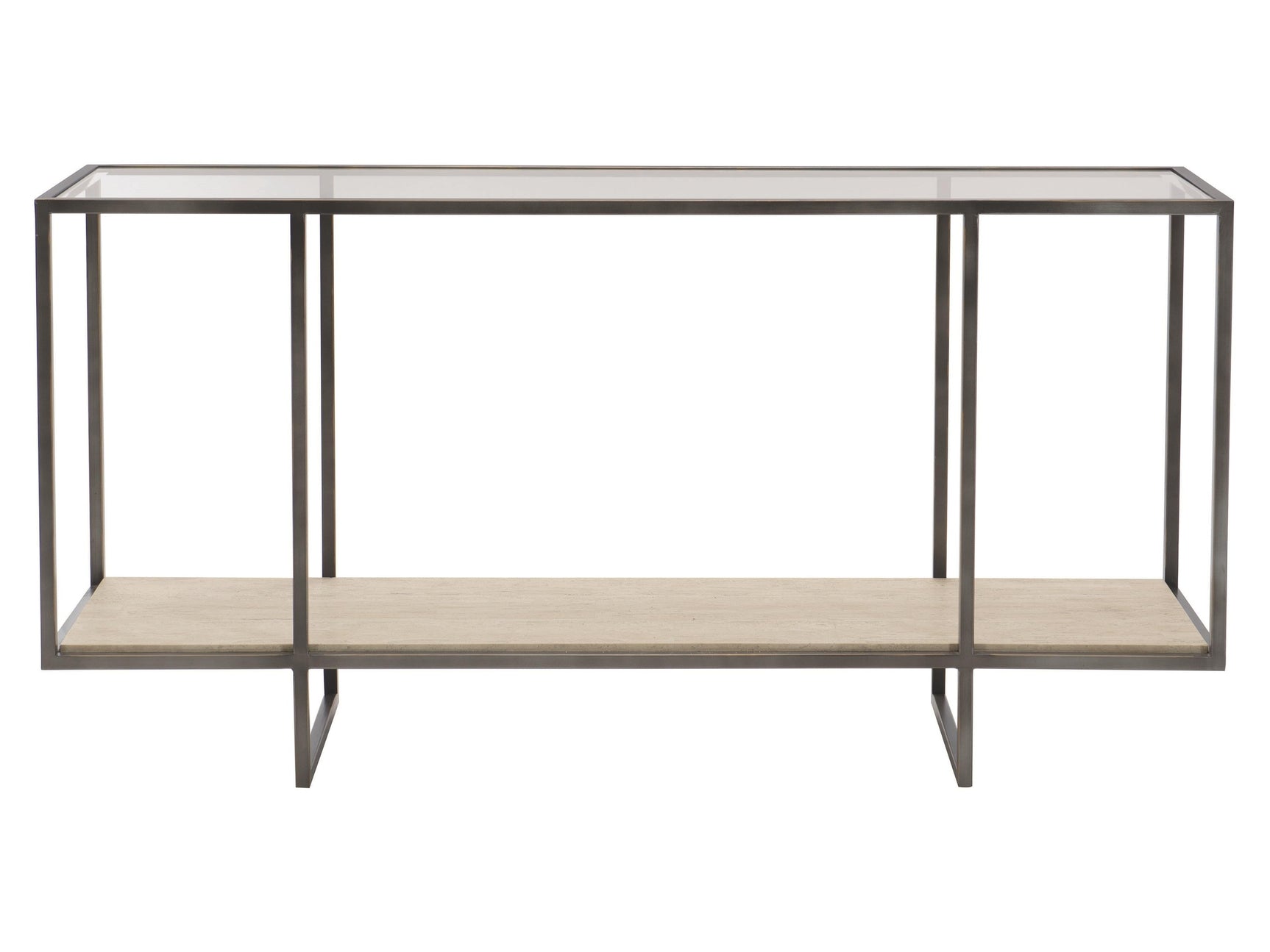 Harlow White Travertine/Oil-Rubbed Bronze Console Table - Ornate Home