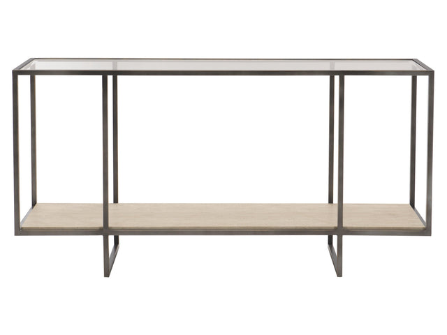 Harlow White Travertine/Oil-Rubbed Bronze Console Table - Ornate Home