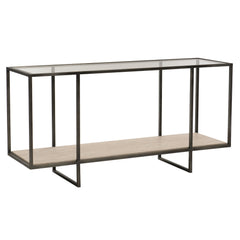 Harlow White Travertine/Oil-Rubbed Bronze Console Table - Ornate Home