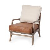 Harman Cream/Brown Fabric and Leather Seat Accent Chair - Ornate Home