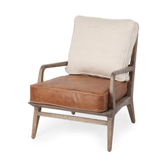 Harman Cream/Brown Fabric and Leather Seat Accent Chair - Ornate Home