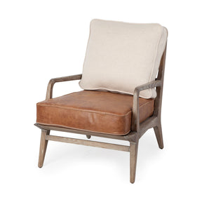 Harman Cream/Brown Fabric and Leather Seat Accent Chair - Ornate Home