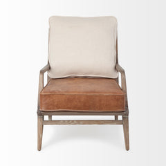 Harman Cream/Brown Fabric and Leather Seat Accent Chair - Ornate Home