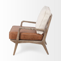 Harman Cream/Brown Fabric and Leather Seat Accent Chair - Ornate Home
