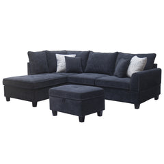 Harmony Black 99"W Fabric Sectional Sofa with Left-Facing Chaise & Ottoman - Ornate Home
