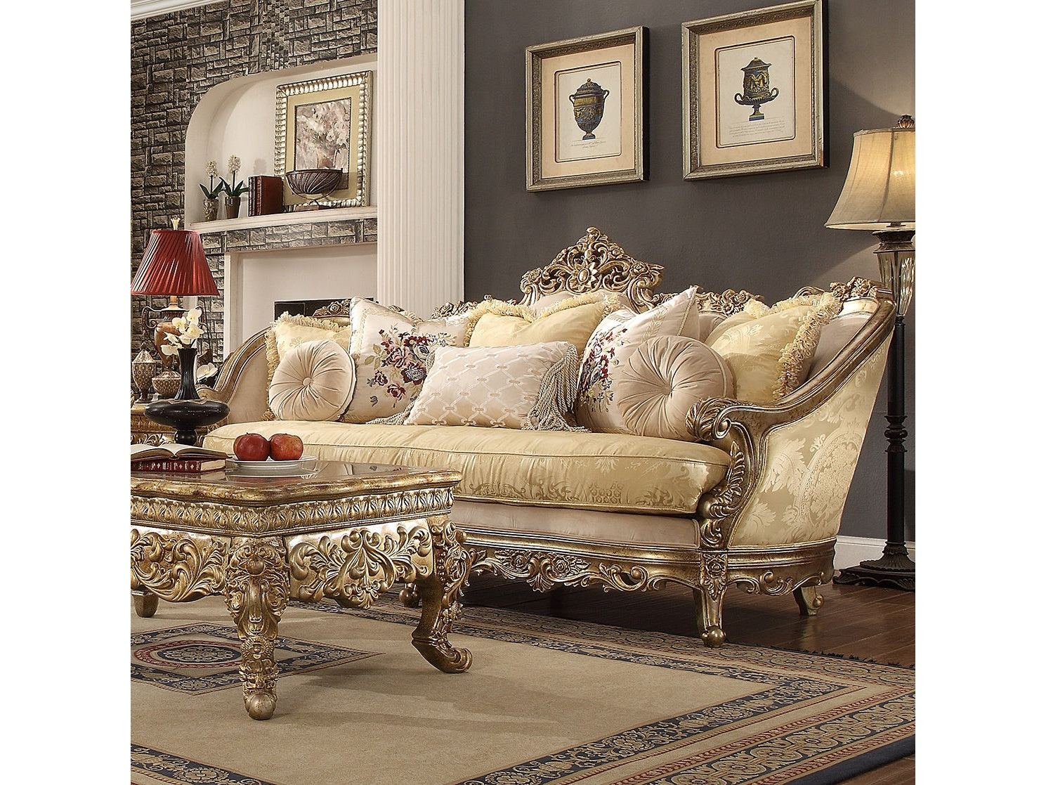 Harmony Gold & Rust Highlights Sofa  / HD-2626 - Ornate Home