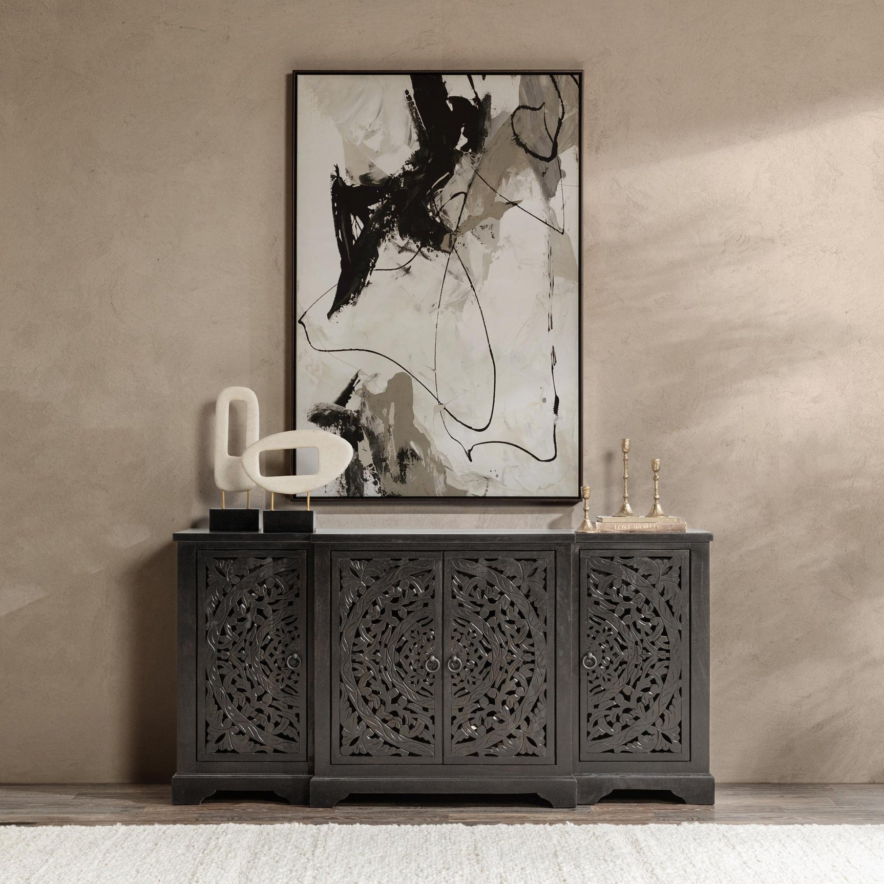 Harmony Harvest Walnut 4 Door Cabinet - Ornate Home
