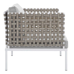 Harmony Tan/Gray Sunbrella Basket Weave Outdoor Patio Aluminum Armchair - Ornate Home