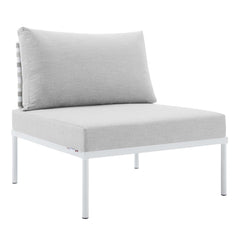 Harmony Taupe/Gray Sunbrella Basket Weave Outdoor Patio Aluminum Armless Chair - Ornate Home