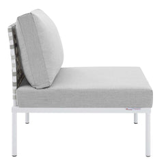 Harmony Taupe/Gray Sunbrella Basket Weave Outdoor Patio Aluminum Armless Chair - Ornate Home