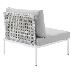 Harmony Taupe/Gray Sunbrella Basket Weave Outdoor Patio Aluminum Armless Chair - Ornate Home