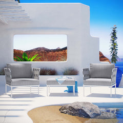 Harmony White/Gray 3 Piece Outdoor Patio Aluminum Sectional Sofa Set - Ornate Home