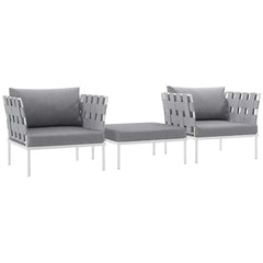 Harmony White/Gray 3 Piece Outdoor Patio Aluminum Sectional Sofa Set - Ornate Home
