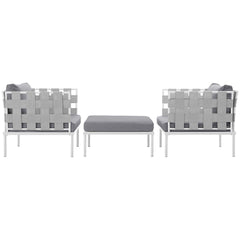 Harmony White/Gray 3 Piece Outdoor Patio Aluminum Sectional Sofa Set - Ornate Home
