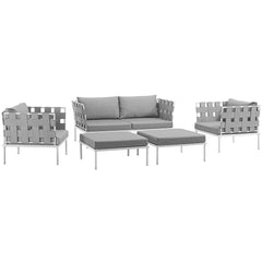 Harmony White/Gray 5 Piece Outdoor Patio Aluminum Sectional Sofa Set - Ornate Home