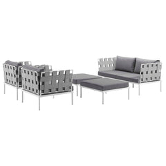 Harmony White/Gray 5 Piece Outdoor Patio Aluminum Sectional Sofa Set - Ornate Home