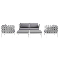 Harmony White/Gray 5 Piece Outdoor Patio Aluminum Sectional Sofa Set - Ornate Home