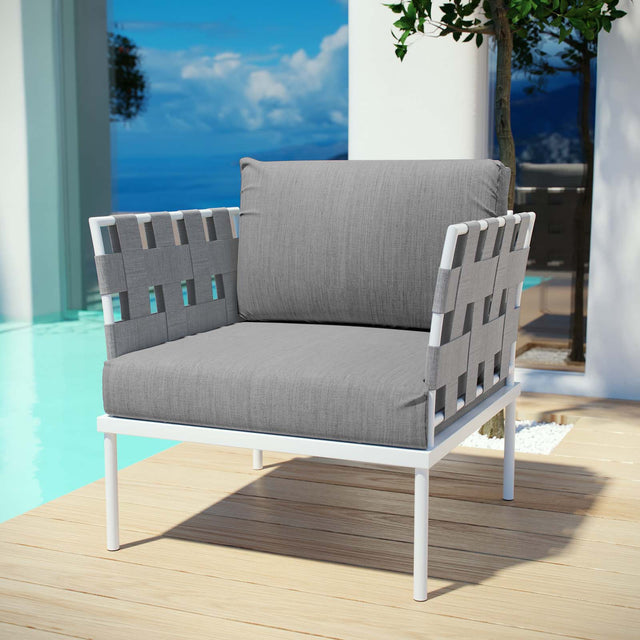 Harmony White/Gray Outdoor Patio Aluminum Armchair - Ornate Home