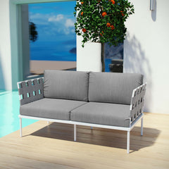 Harmony White/Gray Outdoor Patio Aluminum Loveseat - Ornate Home