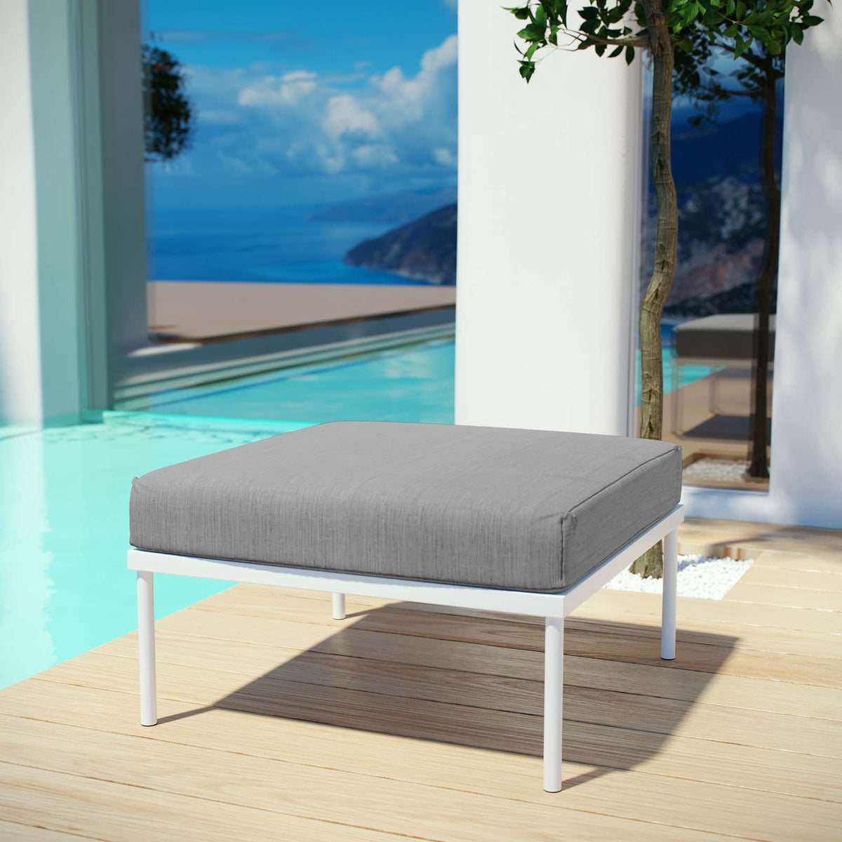 Harmony White/Gray Outdoor Patio Aluminum Ottoman - Ornate Home