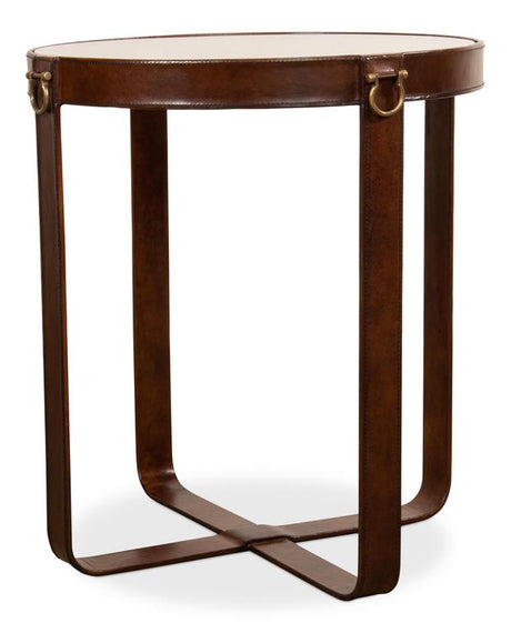 Harness Brown Leather Table - Ornate Home