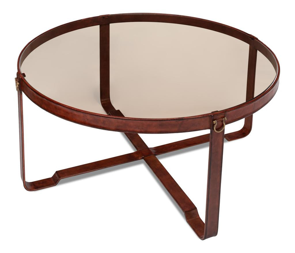 Harness Brown Round Coffee Table - Ornate Home