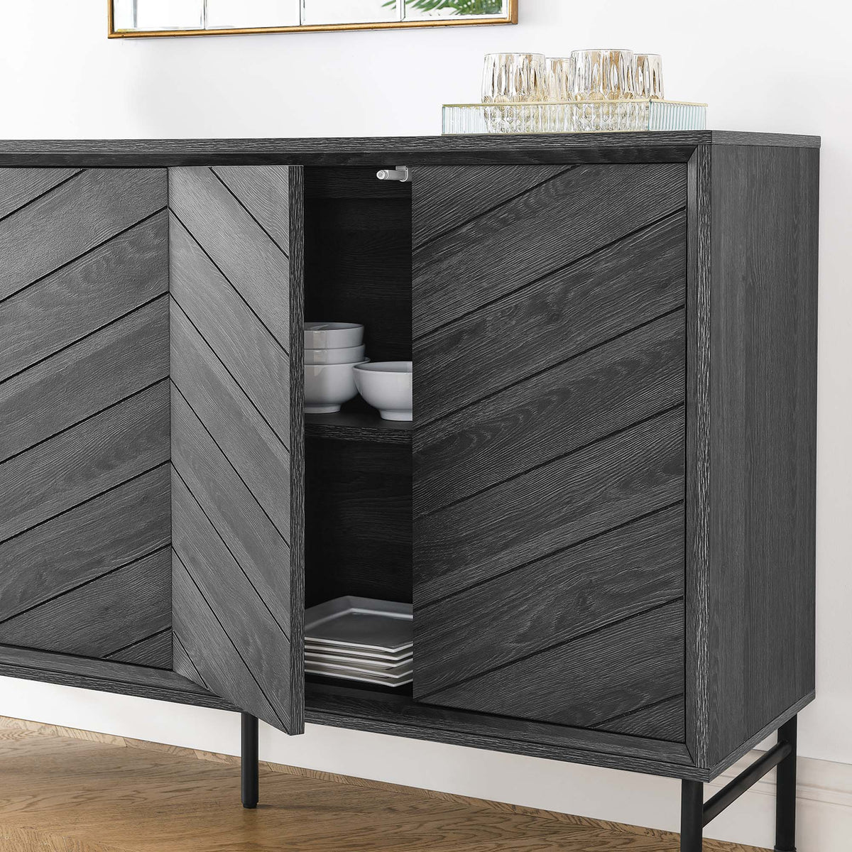 Harper Black Chevron Sideboard - Ornate Home