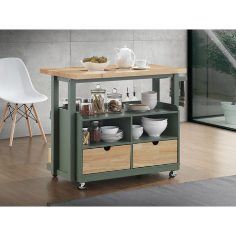 Harper Natural/Green Kitchen Cart - Ornate Home